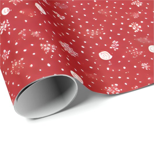 赤モダンいクリスマスの白い点 ラッピングペーパー (ロールコーナー)