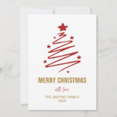 赤モダンいクリスマスツリーとパーソナライズされた写真 シーズンカード (正面)