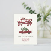 赤モダンいクリスマスツリーカーが動いた 案内ポストカード (スタンド正面)