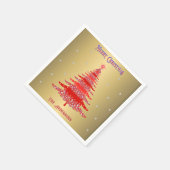 赤モダンいクリスマスツリー雪片名金ゴールド スタンダードカクテルナプキン (角)