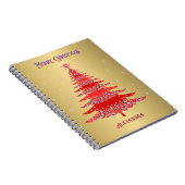 赤モダンいクリスマスツリー雪片名金ゴールド ノートブック (右側)