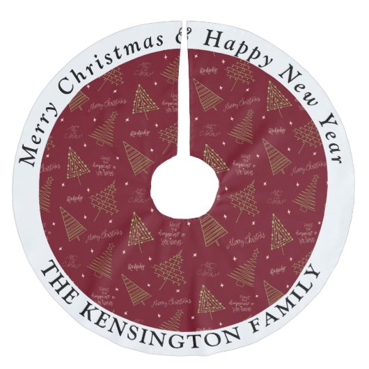 赤モダンいクリスマスパーソナライズされたの木 ブラッシュドポリエステルツリースカート (正面)