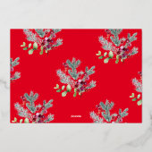 赤モダンいクリスマス植物写真金ゴールド枠 箔シーズンカード (裏面)