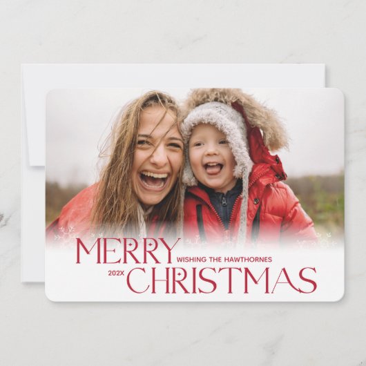 赤モダンいクリスマス雪カスタム片の写真 シーズンカード (正面)