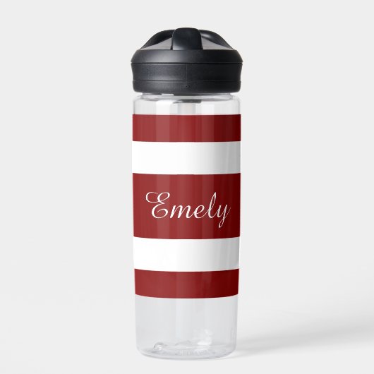 赤モダンいストライプ名 ウォーターボトル (正面)