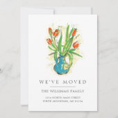 赤モダンいチューリップ青の花瓶フローラ移動 案内状 (正面)