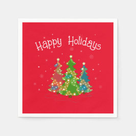 赤モダンいハッピーホリデイズ、ティール（緑がかった色）、スターズナプキンス スタンダードカクテルナプキン