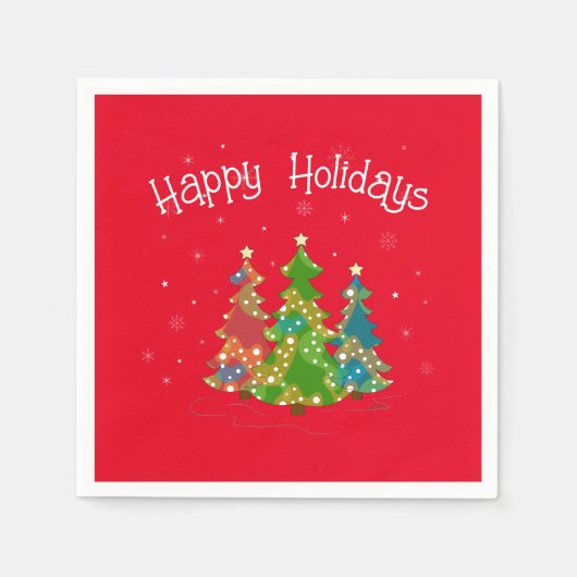 赤モダンいハッピーホリデイズ、ティール（緑がかった色）、スターズナプキンス スタンダードカクテルナプキン (正面)