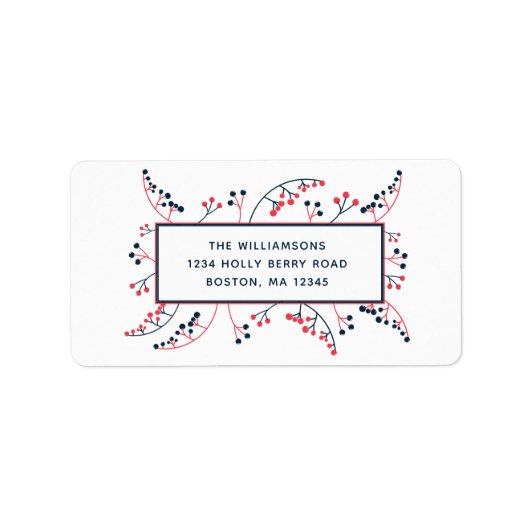 赤モダンいブルーベリー植物性イラストレーション ラベル (正面)