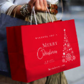 赤モダンい可愛いメリークリスマスツリー ラージペーパーバッグ