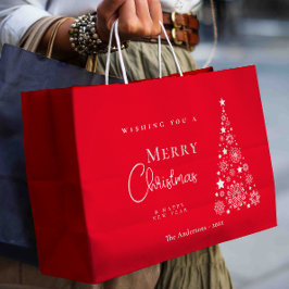 赤モダンい可愛いメリークリスマスツリー ラージペーパーバッグ