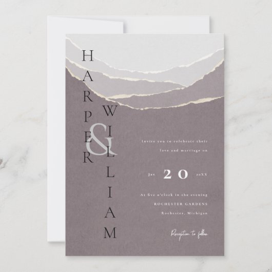 赤モダンい紙の結婚山 招待状 (正面)