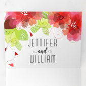 赤モダンい花、タイポグラフィフローラ結婚ズ 三つ折り招待状 (内部最初)