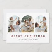 赤モダンい3アーチ写真クリスマ航海のス シーズンカード (正面)