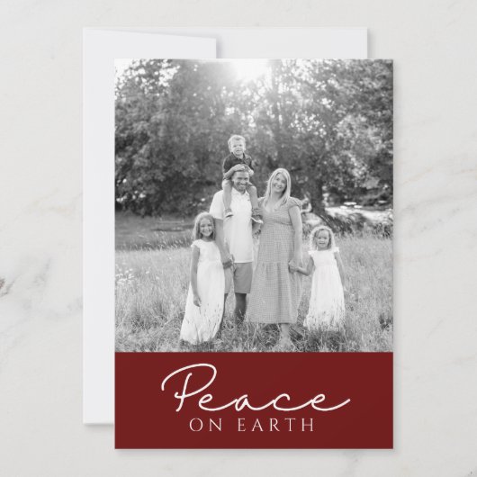 赤モダンい「peace on earth」ホリデーカード シーズンカード (正面)