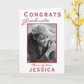 赤モダンおめでとう院卒業フォトカード カード (黄色い花)