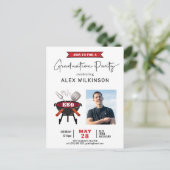 赤モダンおもしろいスシンプルクリプト写真卒業BBQ ポストカード (スタンド正面)