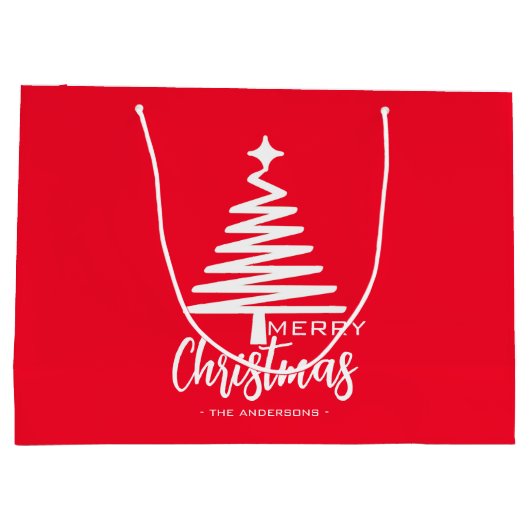 赤モダンかわいいメリークリスマスツリーネーム抱き枕 ラージペーパーバッグ (裏面)
