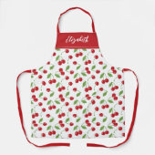 赤モダンさくらんぼパターンベーキング エプロン (正面)