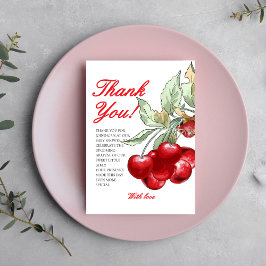 赤モダンさくらんぼ赤ちゃんシャワー サンキューカード
