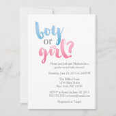 赤モダンちゃんシャワーを明かす青とピンクの性別 招待状 (正面)