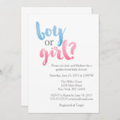 赤モダンちゃんシャワーを明かす青とピンクの性別 招待状 (正面/裏面)