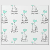 赤モダンちゃんシャワーエレファントミント&グレーギフト ラッピングペーパー (フラット)