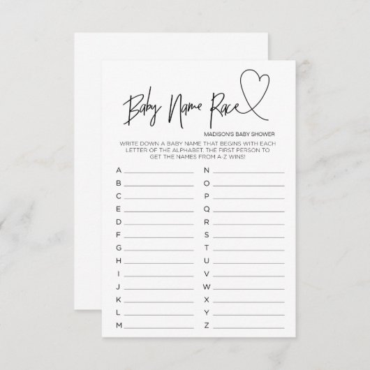 赤モダンちゃんシャワーハートカードベビー名レースゲーム エンクロージャーカード (正面/裏面)