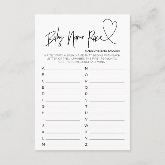 赤モダンちゃんシャワーハートカードベビー名レースゲーム エンクロージャーカード (正面)