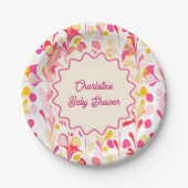 赤モダンちゃんシャワーレトロ抽象芸術ピンク波状 ペーパープレート (正面)