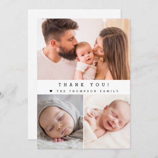 赤モダンちゃんシャワー写真コラージュシンプル サンキューカード (正面/裏面)