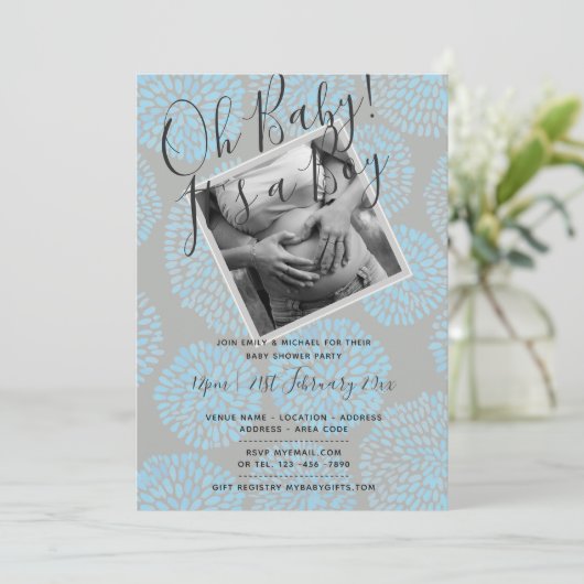 赤モダンちゃんシャワー写真少年招待状 招待状 (スタンド正面)