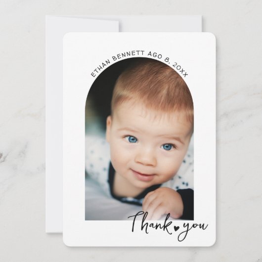 赤モダンちゃんシャワー写真書手ミニマル サンキューカード (正面)