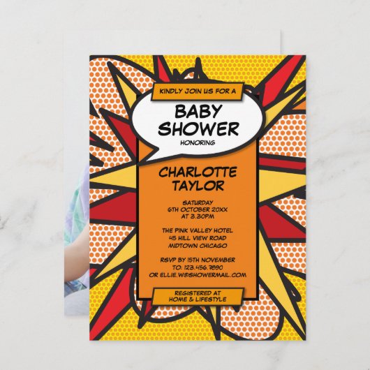 赤モダンちゃんシャワー性別おもしろい写真 インビテーションポストカード (正面/裏面)