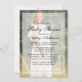 赤モダンちゃんシャワー金ゴールドフレームオーバーレイフォト 招待状 (正面)