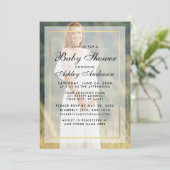 赤モダンちゃんシャワー金ゴールドフレームオーバーレイフォト 招待状 (スタンド正面)