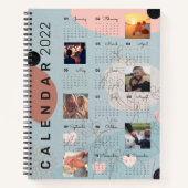 赤モダンちゃんブルーパーソナライズされた写真2022カレンダー ノートブック (正面)