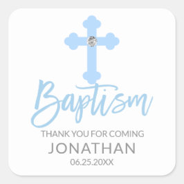 赤モダンちゃんブルー十字洗礼少年ありがとう スクエアシール