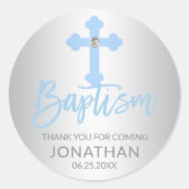 赤モダンちゃんブルー十字洗礼少年ありがとう ラウンドシール (正面)