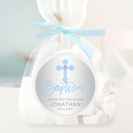 赤モダンちゃんブルー十字洗礼少年ありがとう ラウンドシール