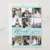 赤モダンちゃんブルー書道9写真コラージュ サンキューカード (正面)