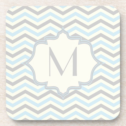 赤モダンちゃんブルー,グレー,アイボリーのシェブロン模様 コースター (正面)