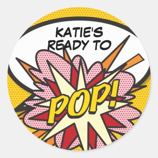 赤モダンちゃんポップ・アートのシャワー準備おもしろい ラウンドシール (正面)