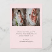 赤モダンちゃん写真エレガント誕生発表 箔招待状 (裏面)