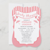 赤モダンちゃん女の子かわいいストライプパタンシャワー 招待状 (正面)