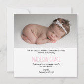 赤モダンちゃん女子生誕発表写真ピンク 招待状 (裏面)