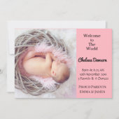 赤モダンちゃん少女出産案内カード 案内状 (正面)