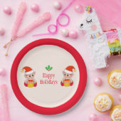 赤モダンとアイボリーのクリスマス小妖精や小人 ペーパープレート (パーティー)