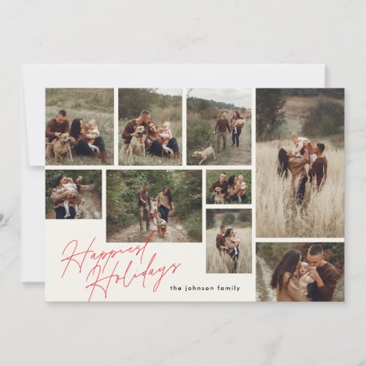 赤モダンとオフ白クリスマス9 Photo Happiest シーズンカード (正面)