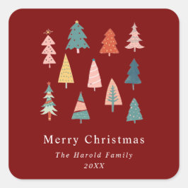 赤モダンとシンプルエレガントクリスマス スクエアシール
